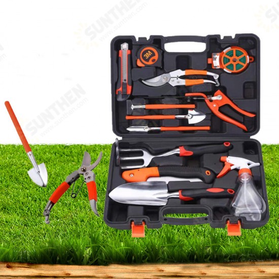 JG-A6 Aluminum Alloy Garden Tool Box Elbow Branch Shears Big Wood Saw Aluminum Alloy Shovel 12 Piece Garden Tool Set