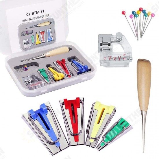 Sewing Tape Maker Kits 4 Sizes 6/12/18/25MM Household DIY Fabric Patchwork Accessories Tool with Binding Foot Craft Clips Awl Quilter's Pin