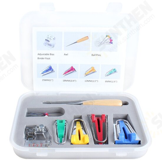 Sewing Tape Maker Kits 4 Sizes 6/12/18/25MM Household DIY Fabric Patchwork Accessories Tool with Binding Foot Craft Clips Awl Quilter's Pin