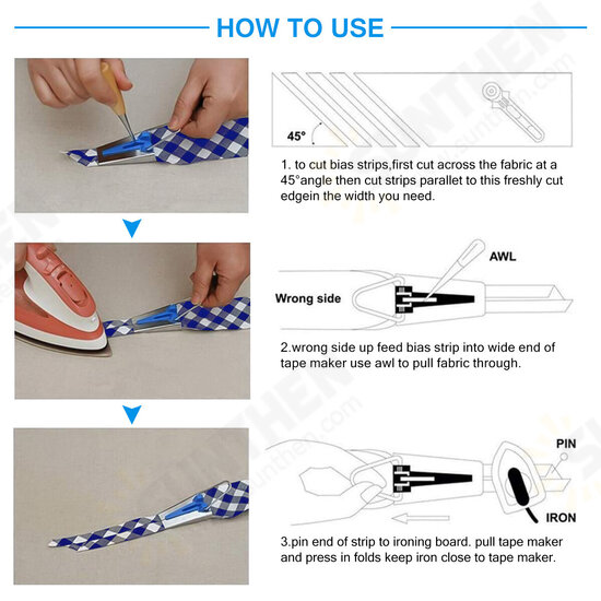 Sewing Tape Maker Kits 4 Sizes 6/12/18/25MM Household DIY Fabric Patchwork Accessories Tool with Binding Foot Craft Clips Awl Quilter's Pin