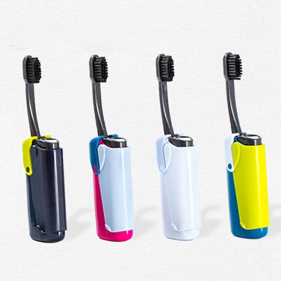 KT-717 Portable Lighter Shape Compact Foldable Toothbrush Travel Camping Outdoor with Toothpaste Bottle