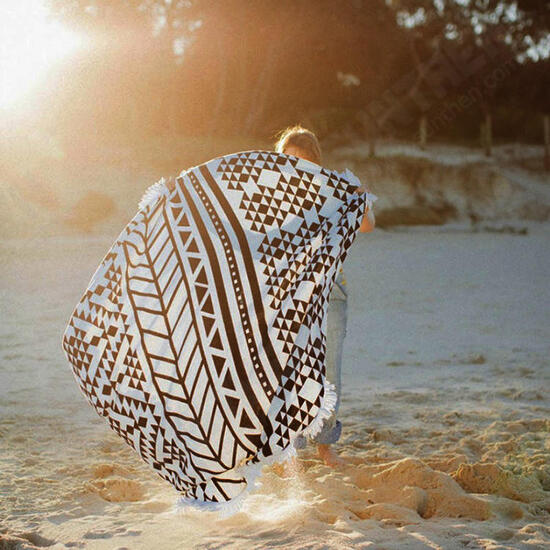 150cm Pure Cotton Bohemia Roud Tassel Knitted Beach Towel Lantern Towel Home Blanket