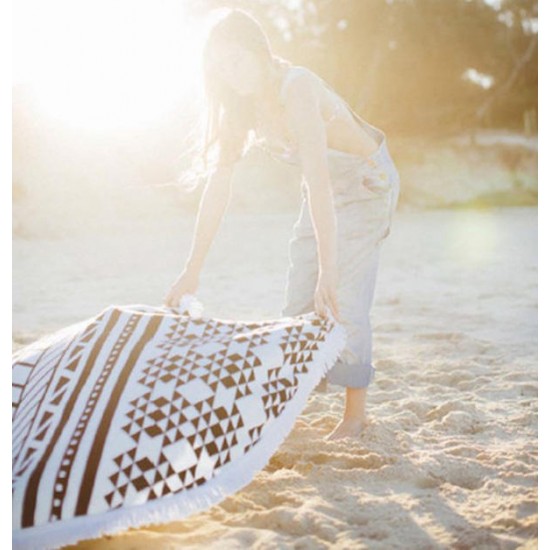 150cm Pure Cotton Bohemia Roud Tassel Knitted Beach Towel Lantern Towel Home Blanket