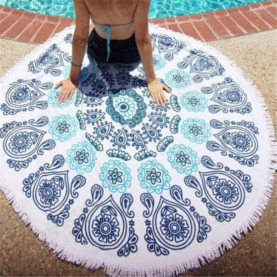 150cm Pure Cotton Cut Pile Printing Round Beach Towel Yoga Mat Bed Sheet Tapestry Tablecloth