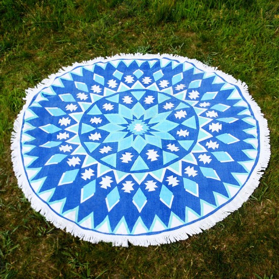 150cm Pure Cotton Cut Pile Printing Round Beach Towel Yoga Mat Bed Sheet Tapestry Tablecloth