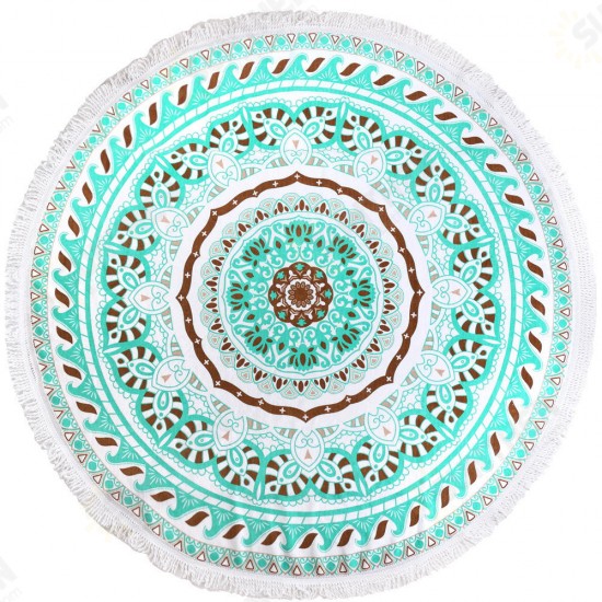 150cm Pure Cotton Cut Pile Printing Round Beach Towel Yoga Mat Bed Sheet Tapestry Tablecloth