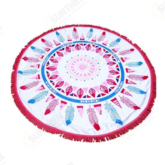 150cm Pure Cotton Cut Pile Printing Round Beach Towel Yoga Mat Bed Sheet Tapestry Tablecloth