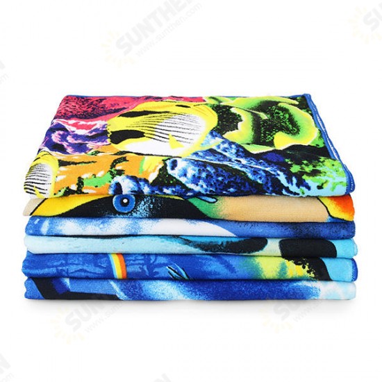 70x150cm Blue Dolphin Penguin Print Absorbent Microfiber Beach Towels Quick Dry Bath Towel