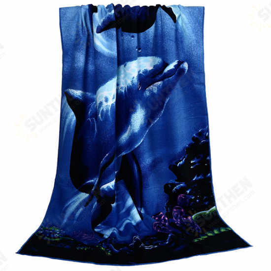 70x150cm Blue Dolphin Penguin Print Absorbent Microfiber Beach Towels Quick Dry Bath Towel