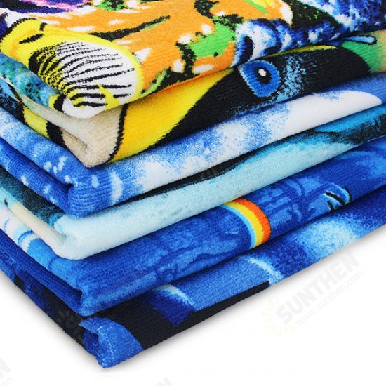 70x150cm Blue Dolphin Penguin Print Absorbent Microfiber Beach Towels Quick Dry Bath Towel