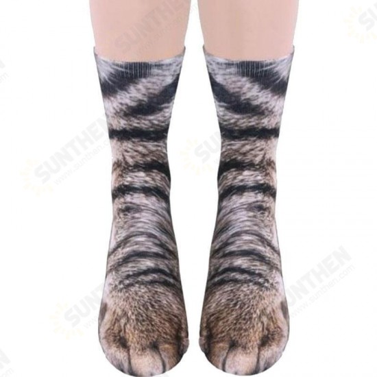 Creative 3D Print Adult Animal Paw Socks Unisex Crew Cat Long Tube Stocks Elastic Breathable Sock Dog Tiger Zebra Pig Cat Paw