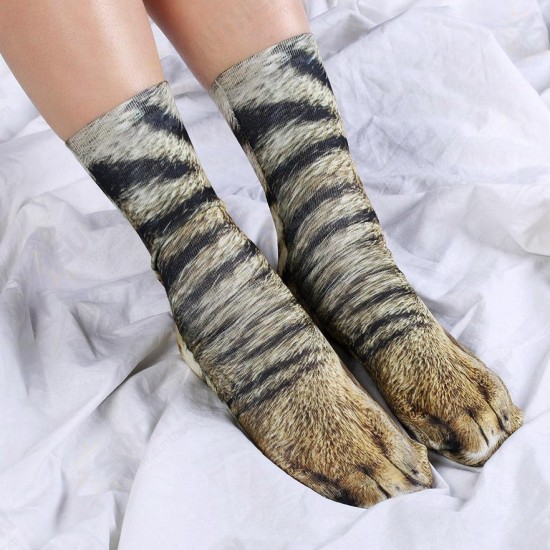 Creative 3D Print Adult Animal Paw Socks Unisex Crew Cat Long Tube Stocks Elastic Breathable Sock Dog Tiger Zebra Pig Cat Paw