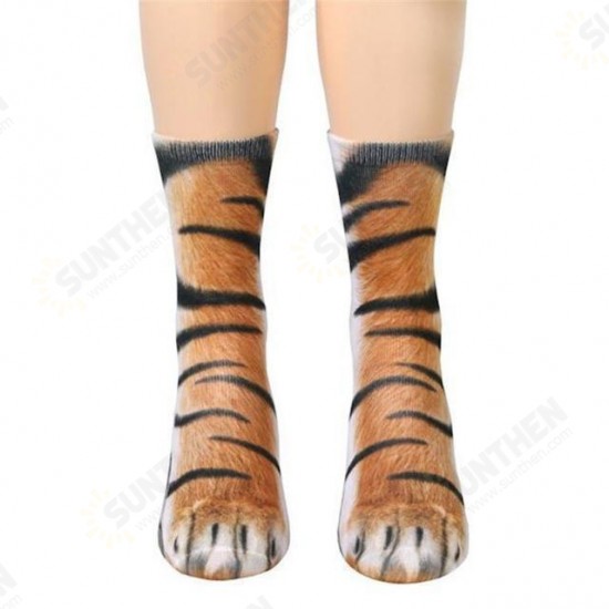 Creative 3D Print Adult Animal Paw Socks Unisex Crew Cat Long Tube Stocks Elastic Breathable Sock Dog Tiger Zebra Pig Cat Paw