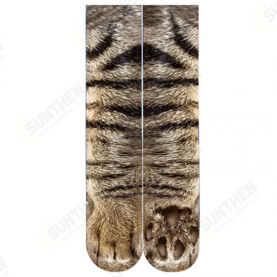 Creative 3D Print Adult Animal Paw Socks Unisex Crew Cat Long Tube Stocks Elastic Breathable Sock Dog Tiger Zebra Pig Cat Paw