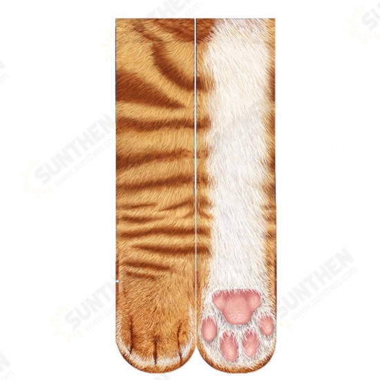 Creative 3D Print Adult Animal Paw Socks Unisex Crew Cat Long Tube Stocks Elastic Breathable Sock Dog Tiger Zebra Pig Cat Paw