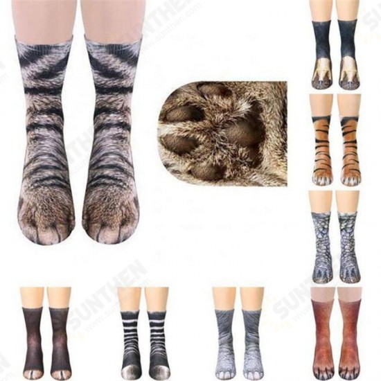 Creative 3D Print Adult Animal Paw Socks Unisex Crew Cat Long Tube Stocks Elastic Breathable Sock Dog Tiger Zebra Pig Cat Paw