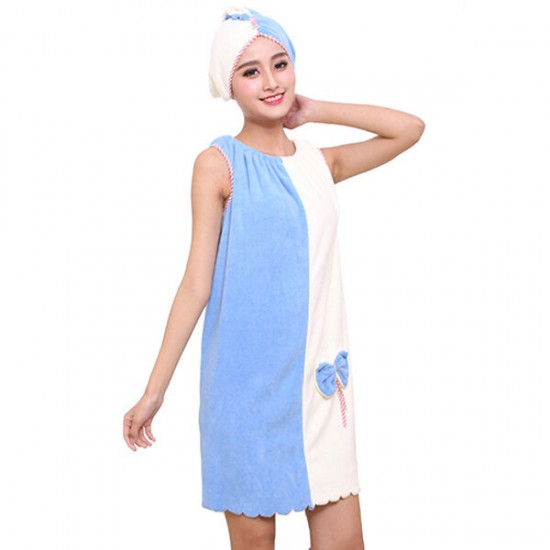 BX-969 Flannel Soft Absorbent Skirts Salon Bathrobe Women SPA Bath Towel With Hair Dry Cap