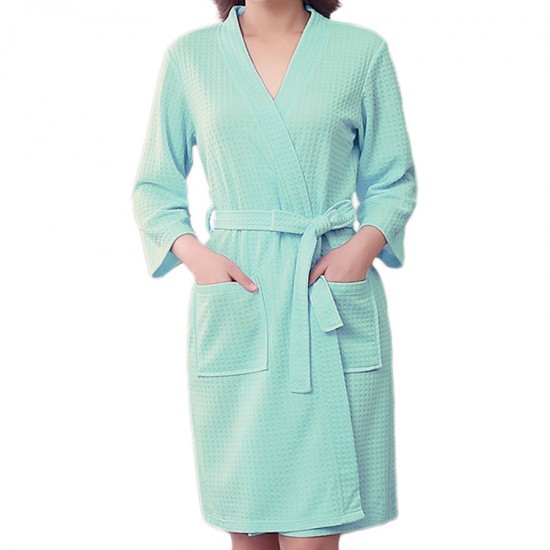 BX-987 Towel Bathrobe Dressing Gown Unisex Men Women Solid Cotton Waffle Sleep Lounge