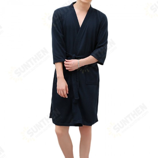 BX-987 Towel Bathrobe Dressing Gown Unisex Men Women Solid Cotton Waffle Sleep Lounge