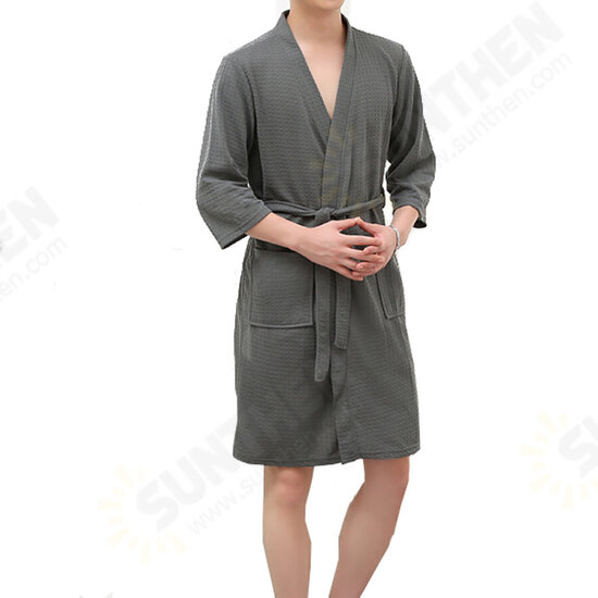 BX-987 Towel Bathrobe Dressing Gown Unisex Men Women Solid Cotton Waffle Sleep Lounge