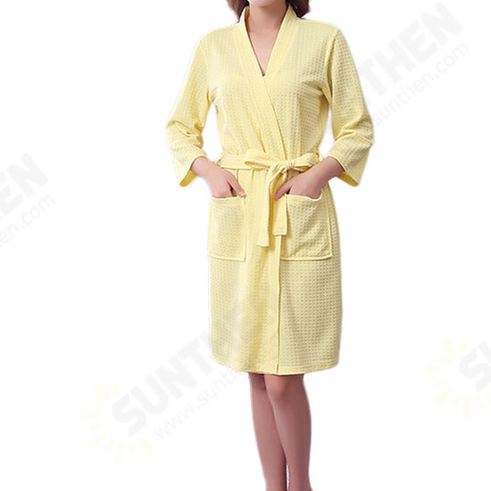 BX-987 Towel Bathrobe Dressing Gown Unisex Men Women Solid Cotton Waffle Sleep Lounge