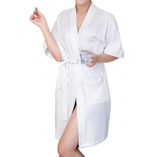 BX-988 Towel Bathrobe Dressing Gown Unisex Men Women Solid Cotton Couple Waffle Sleep Lounge
