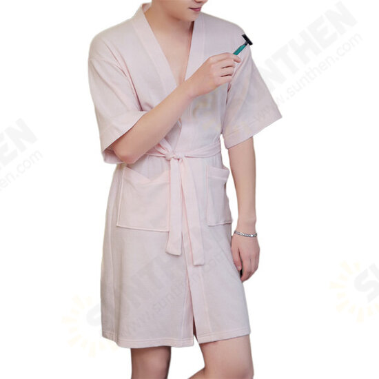 BX-988 Towel Bathrobe Dressing Gown Unisex Men Women Solid Cotton Couple Waffle Sleep Lounge