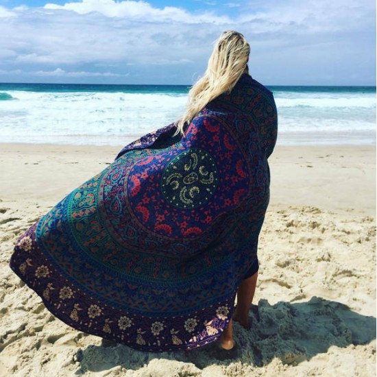 WX-16 150cm Bohemian Thin Chiffon Beach Towel Mat Mandala Round Silk Scarf Bed Sheet Tapestry