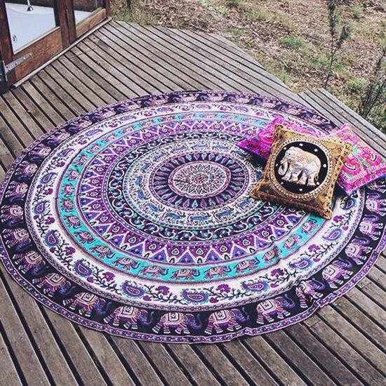 WX-16 150cm Bohemian Thin Chiffon Beach Towel Mat Mandala Round Silk Scarf Bed Sheet Tapestry