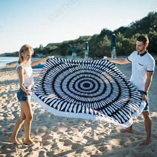 WX-992 150cm Bohemian Style Thin Tassel Beach Towel Round Silk Scarf Bed Sheet Tapestry