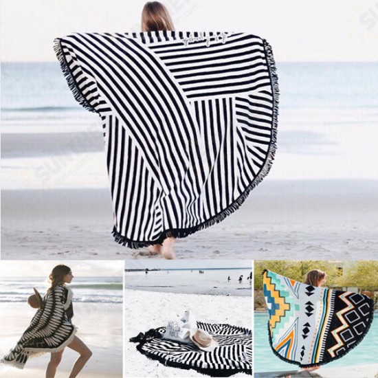 WX-992 150cm Bohemian Style Thin Tassel Beach Towel Round Silk Scarf Bed Sheet Tapestry