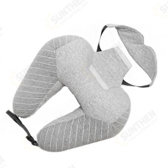 2 In 1 U Shape Neck Pillow Cotton Headrest Cushion Eye Mask Airplane Travel Sleep Rest