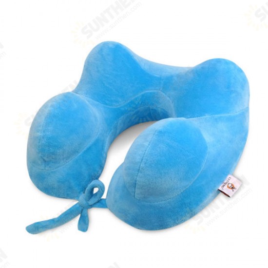 Inflatable U Shape Cotton Neck Pillow Headrest Cushion Travel Airplane Sleep Rest