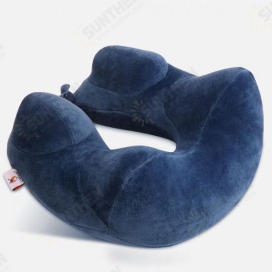 Inflatable U Shape Cotton Neck Pillow Headrest Cushion Travel Airplane Sleep Rest