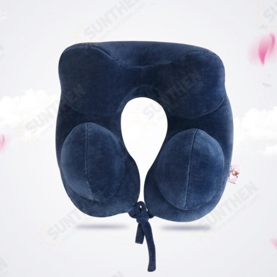 Inflatable U Shape Cotton Neck Pillow Headrest Cushion Travel Airplane Sleep Rest