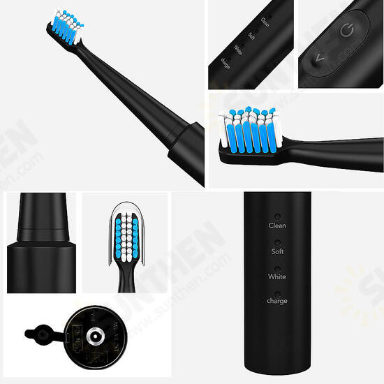 Travel Rechargeable Ultrasonic Electric Toothbrush Waterproof 3 Cleaning Mode Teeth Clean+ 4 Heads