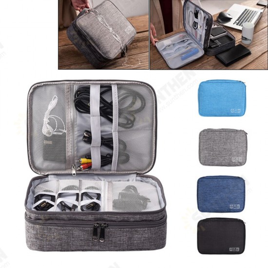 3-Layers Data Cable Storage Bag Waterproof Men Women Office Storage Bag Multi-function Digital Product Organizer