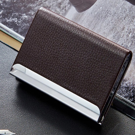 Aluminum Alloy Metal Card Holder PU Leather Credit Card Case ID Card Storage Box