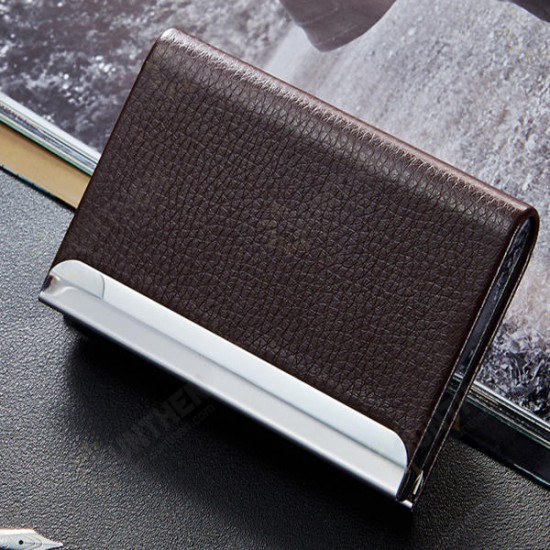 Aluminum Alloy Metal Card Holder PU Leather Credit Card Case ID Card Storage Box