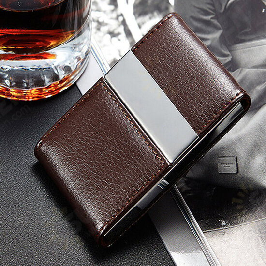 PU Leather Card Holder Double Open Credit Card Case ID Card Storage Box Business Travel