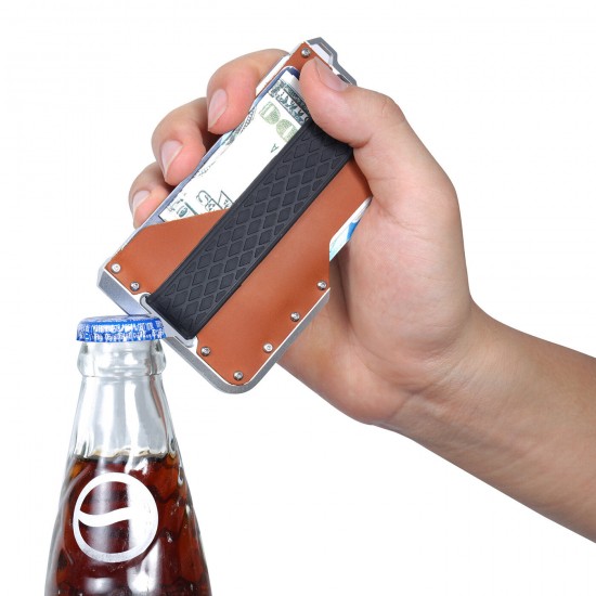 RFID Genuine Real Leather Aluminium Alloy Credit Bank Card Case Holder Metal Bottle Opener