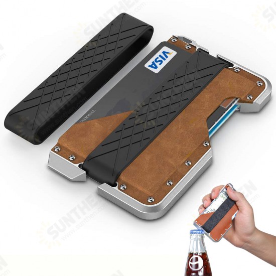 RFID Genuine Real Leather Aluminium Alloy Credit Bank Card Case Holder Metal Bottle Opener