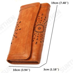 Men Women Retro Hollow Wallet Leather Long Purse Money Card Holder Handbag Camping Travel