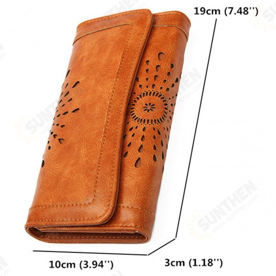 Men Women Retro Hollow Wallet Leather Long Purse Money Card Holder Handbag Camping Travel