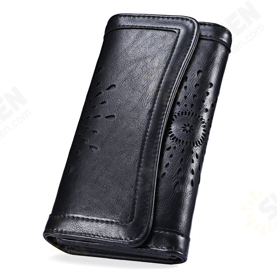 Men Women Retro Hollow Wallet Leather Long Purse Money Card Holder Handbag Camping Travel