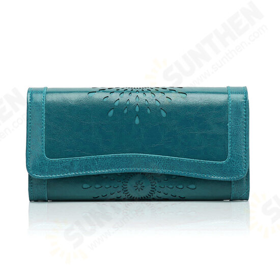 Men Women Retro Hollow Wallet Leather Long Purse Money Card Holder Handbag Camping Travel