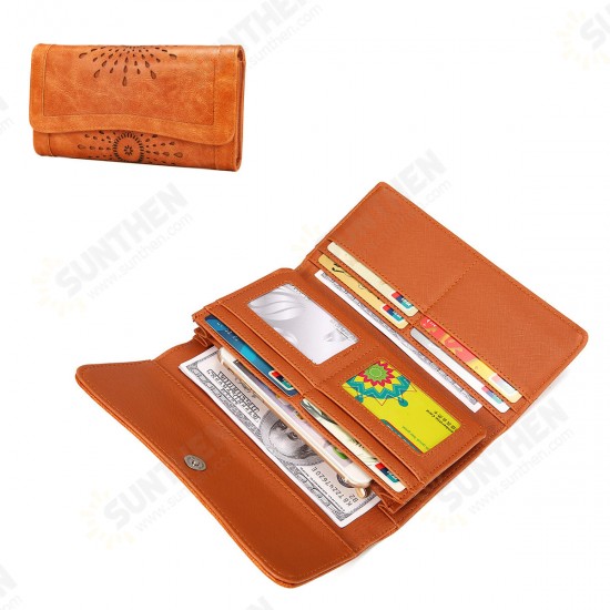 Men Women Retro Hollow Wallet Leather Long Purse Money Card Holder Handbag Camping Travel