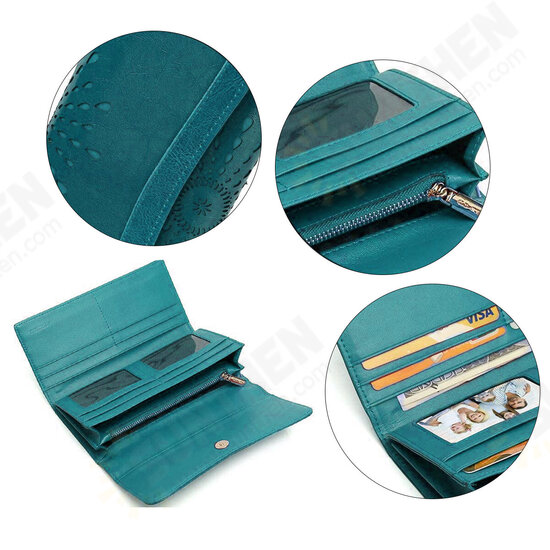 Men Women Retro Hollow Wallet Leather Long Purse Money Card Holder Handbag Camping Travel