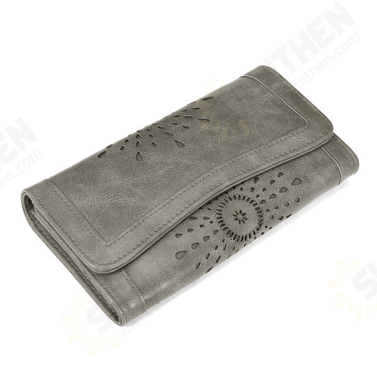 Men Women Retro Hollow Wallet Leather Long Purse Money Card Holder Handbag Camping Travel