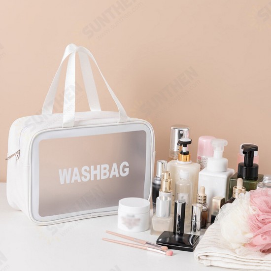 PU+PVC Make Up Bag Vanity Case Cosmetic Nail Art Toiletry Bags Transparent Wash Bag Handbag Outdoor Travel